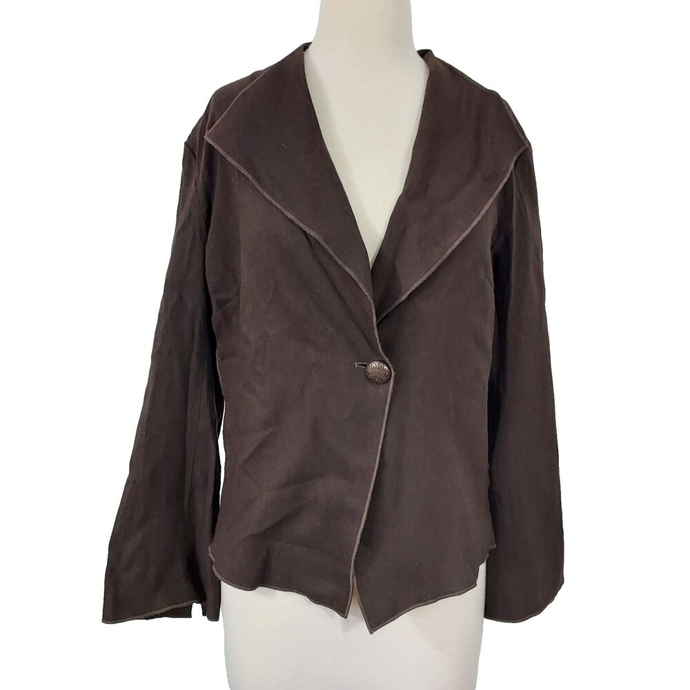 J Jill Women's Brown Wool Blend Blazer Size 14 Business Minimalist Lined Button